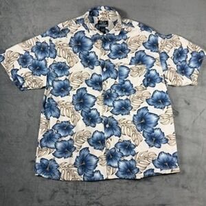 Vintage Gotcha Mens XL Blue Y2K Floral Tropical Cotton Surf Button Up Shirt
